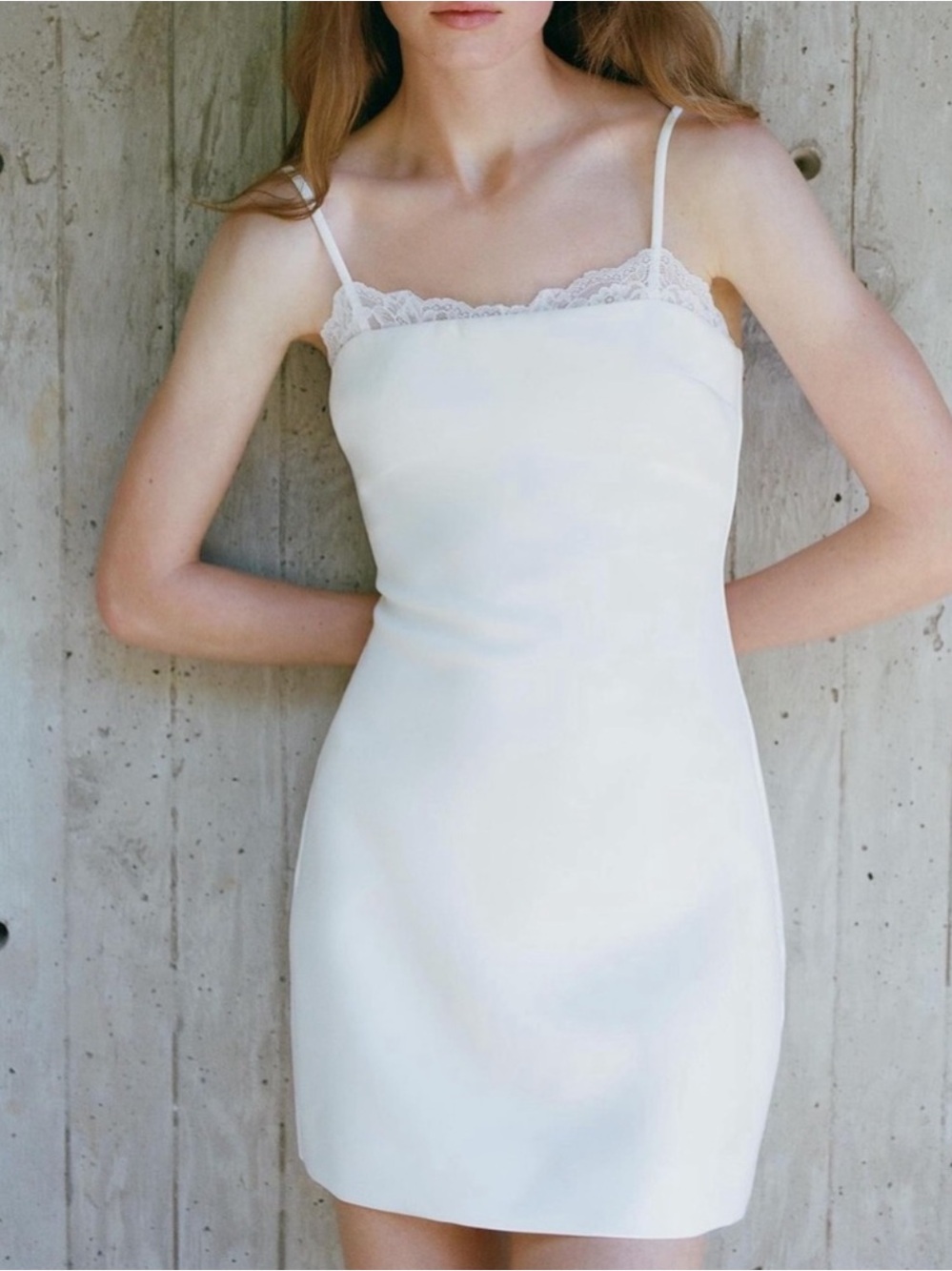 Zara Cream Lace-Trim Slip Dress, Small